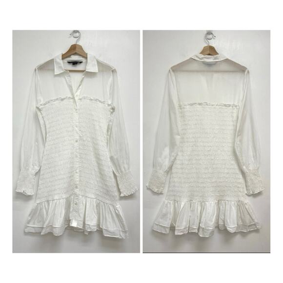 Veronica Beard Jeans Kelsey Smocked Bodice Combo Flounce Hem Shirt Dress Size 6 - Picture 12 of 13